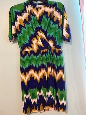 Calvin Klein Green Multi-Pattern Wrap Dress